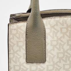 DKNY Grey/Beige Signature Coated Canvas and Leather Padlock Charm Tote