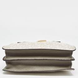 DKNY Grey/Beige Signature Coated Canvas and Leather Padlock Charm Tote