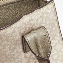 DKNY Grey/Beige Signature Coated Canvas and Leather Padlock Charm Tote