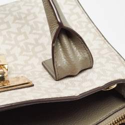 DKNY Grey/Beige Signature Coated Canvas and Leather Padlock Charm Tote