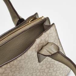 DKNY Grey/Beige Signature Coated Canvas and Leather Padlock Charm Tote