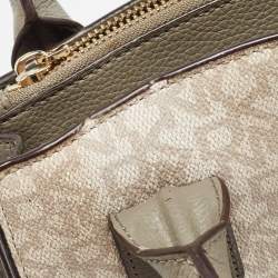 DKNY Grey/Beige Signature Coated Canvas and Leather Padlock Charm Tote