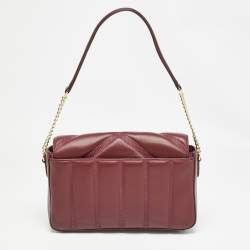 Pre Owned DKNY Burgundy Quilted Leather Becca Flap Shoulder Bag