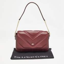 Pre Owned DKNY Burgundy Quilted Leather Becca Flap Shoulder Bag