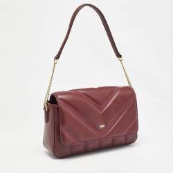 Pre Owned DKNY Burgundy Quilted Leather Becca Flap Shoulder Bag