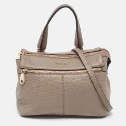 DKNY Grey Leather Front Zip Top Handle Bag