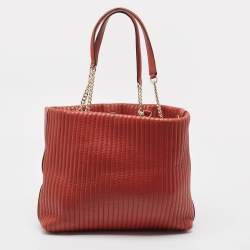 Pre Owned DKNY Brick Brown Leather Pinstripe Gansevoort Tote