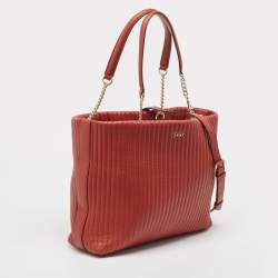 Pre Owned DKNY Brick Brown Leather Pinstripe Gansevoort Tote