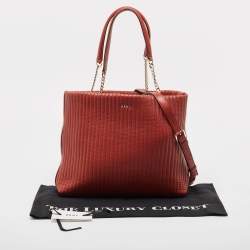 Pre Owned DKNY Brick Brown Leather Pinstripe Gansevoort Tote