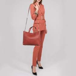 Pre Owned DKNY Brick Brown Leather Pinstripe Gansevoort Tote