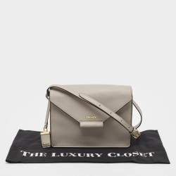 DKNY Grey Leather Bryant Park Edge Flap Crossbody Bag