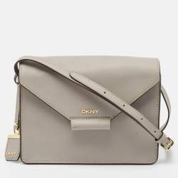 DKNY Grey Leather Bryant Park Edge Flap Crossbody Bag