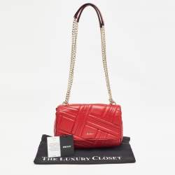 Pre Owned DKNY Red Quilted Leather Allen Flap Shoulder Bag