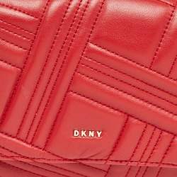 Pre Owned DKNY Red Quilted Leather Allen Flap Shoulder Bag