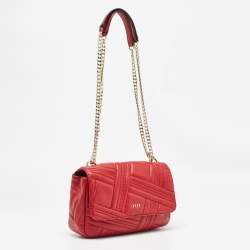 Pre Owned DKNY Red Quilted Leather Allen Flap Shoulder Bag