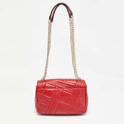 Pre Owned DKNY Red Quilted Leather Allen Flap Shoulder Bag