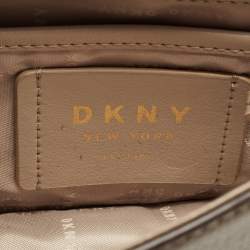 Pre Owned DKNY Dark Beige Leather Elissa Flap Shoulder Bag
