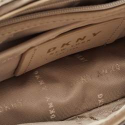 Pre Owned DKNY Dark Beige Leather Elissa Flap Shoulder Bag