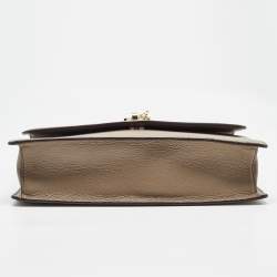 Pre Owned DKNY Dark Beige Leather Elissa Flap Shoulder Bag