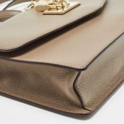 Pre Owned DKNY Dark Beige Leather Elissa Flap Shoulder Bag