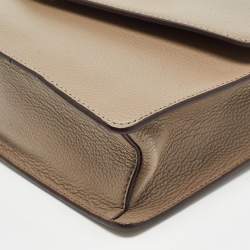 Pre Owned DKNY Dark Beige Leather Elissa Flap Shoulder Bag