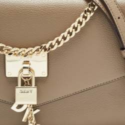 Pre Owned DKNY Dark Beige Leather Elissa Flap Shoulder Bag
