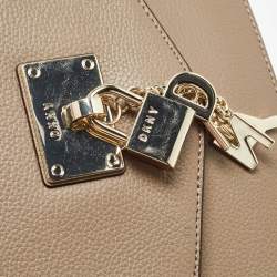 Pre Owned DKNY Dark Beige Leather Elissa Flap Shoulder Bag