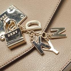 Pre Owned DKNY Dark Beige Leather Elissa Flap Shoulder Bag