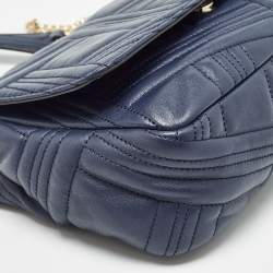 DKNY Navy Blue Quilted Leather Allen Flap Shoulder Bag