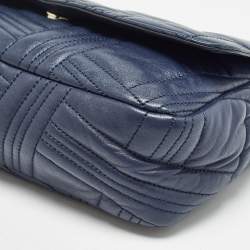 DKNY Navy Blue Quilted Leather Allen Flap Shoulder Bag