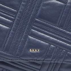 DKNY Navy Blue Quilted Leather Allen Flap Shoulder Bag