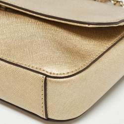 Pre Owned Dkny Gold Leather Logo Flap Crossbody Bag