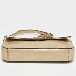 Pre Owned Dkny Gold Leather Logo Flap Crossbody Bag
