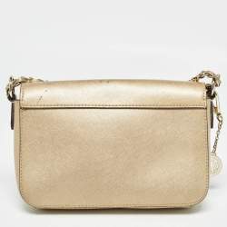 Pre Owned Dkny Gold Leather Logo Flap Crossbody Bag