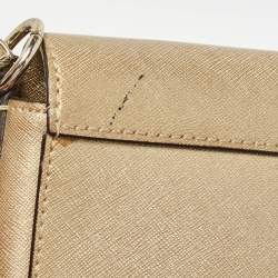 Pre Owned Dkny Gold Leather Logo Flap Crossbody Bag