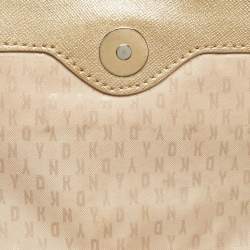 Pre Owned Dkny Gold Leather Logo Flap Crossbody Bag