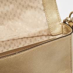 Pre Owned Dkny Gold Leather Logo Flap Crossbody Bag