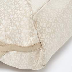 Dkny Cream/Beige Monogram Canvas and Leather Zip Tote