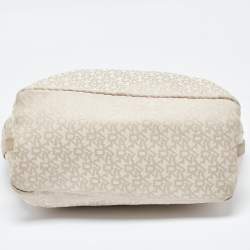 Dkny Cream/Beige Monogram Canvas and Leather Zip Tote