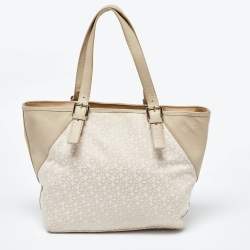Dkny Cream/Beige Monogram Canvas and Leather Zip Tote
