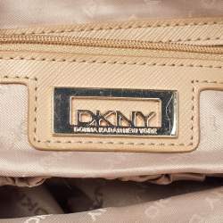 Dkny Cream/Beige Monogram Canvas and Leather Zip Tote