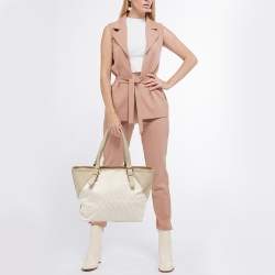 Dkny Cream/Beige Monogram Canvas and Leather Zip Tote