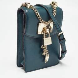 Pre Owned Dkny Teal Green Leather Elissa North South Crossbody Bag