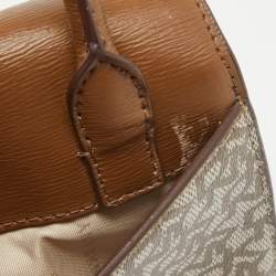 DKNY Brown/Beige Monogram Coated Canvas and Leather Flap Top Handle Bag