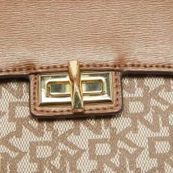 DKNY Brown/Beige Monogram Coated Canvas and Leather Flap Top Handle Bag