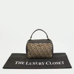 Dkny Black/Beige Monogram Coated Canvas and Leather Zip Top Handle Bag