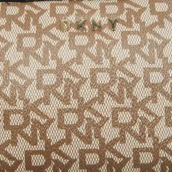 Dkny Black/Beige Monogram Coated Canvas and Leather Zip Top Handle Bag