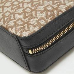 Dkny Black/Beige Monogram Coated Canvas and Leather Zip Top Handle Bag