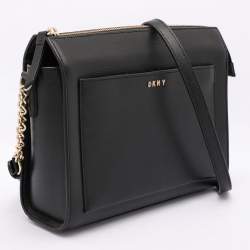 Pre Owned DKNY Black Leather Top Zip Crossbody Bag