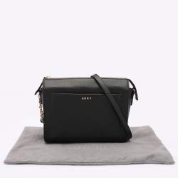 Pre Owned DKNY Black Leather Top Zip Crossbody Bag